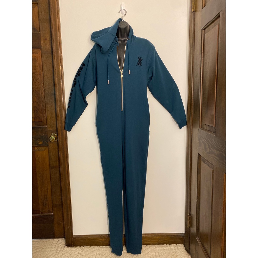 Savage X Fenty Unisex Hooded Onesie Teal Blue Jumpsuit Small NWT